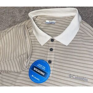 Columbia Omni Wick Advanced Evaporation Polo Shirt Mens XL UPF Beige Striped
